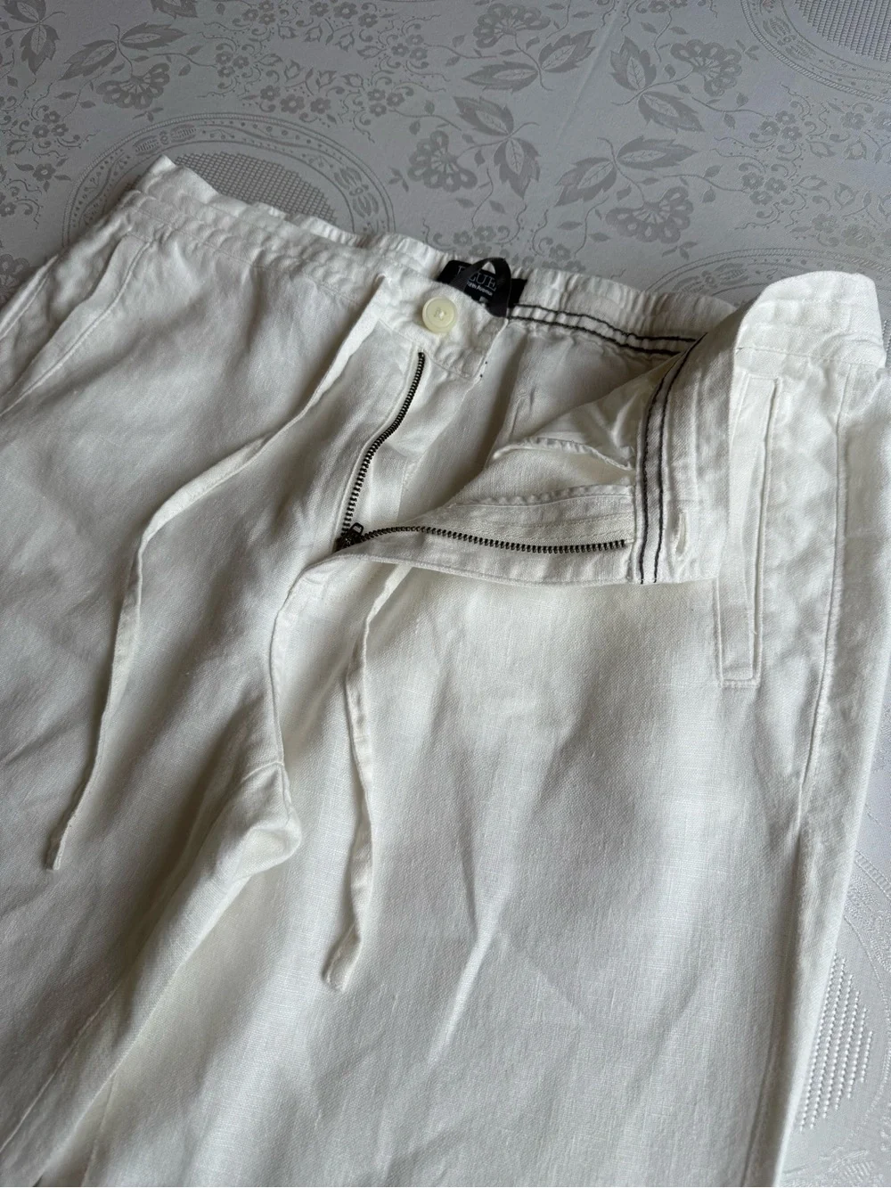 BLUE Saks Fifth Avenue White 100% Linen Casual Pants Elastic Waist Men’s Size 32